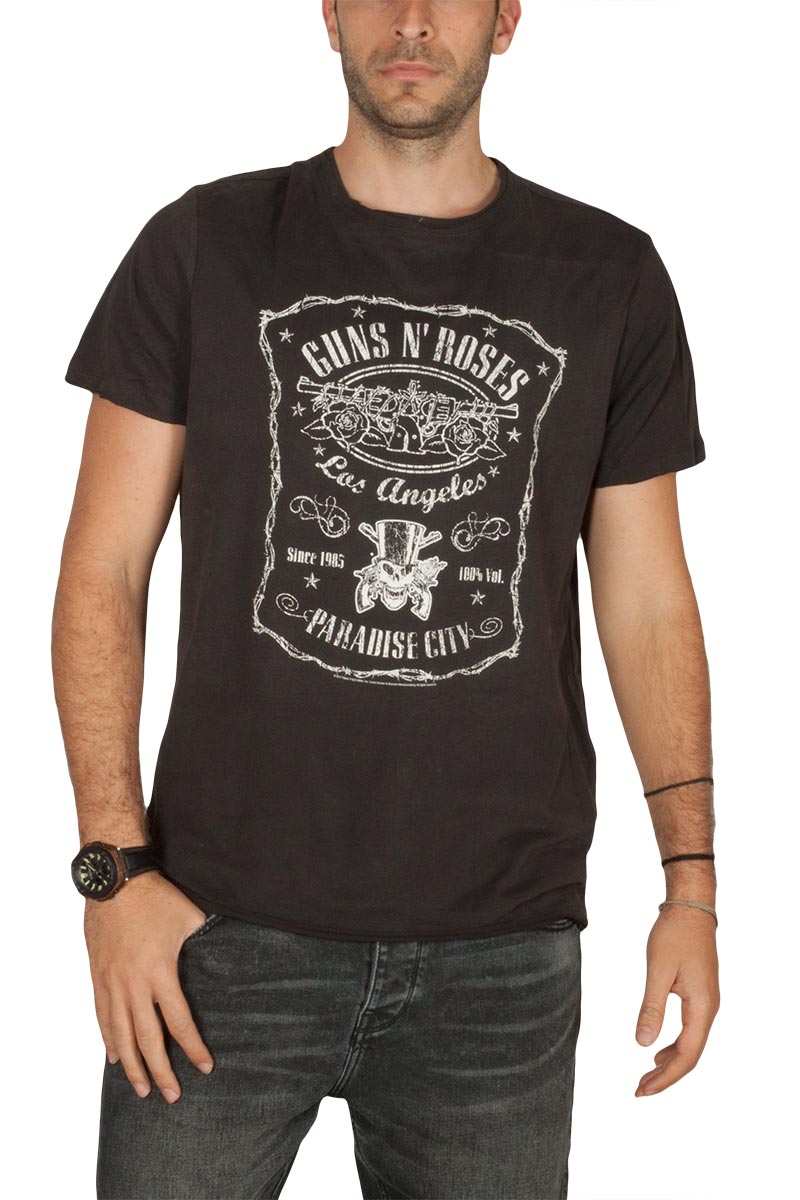 Guns N Roses Paradise City Label T-Shirt Manches Courtes Noir 