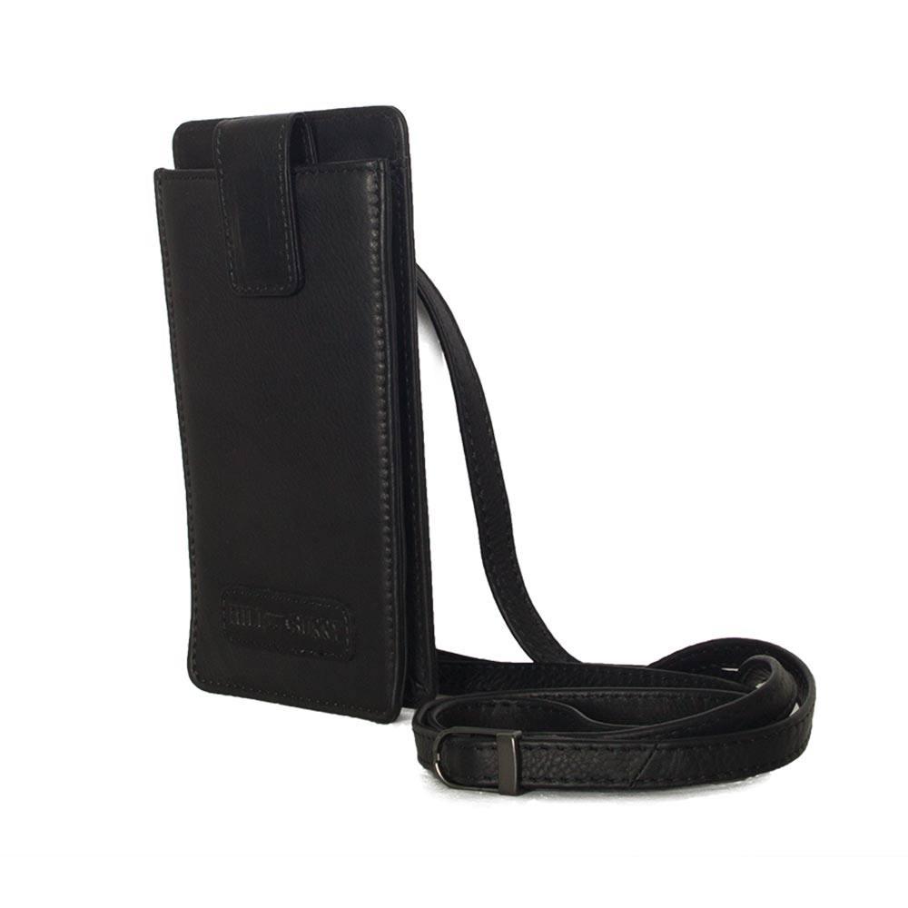 Hill Burry leather mobile pouch black with strap