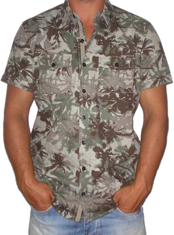 Ανδρικό κοντομάνικο πουκάμισο με tropical print
