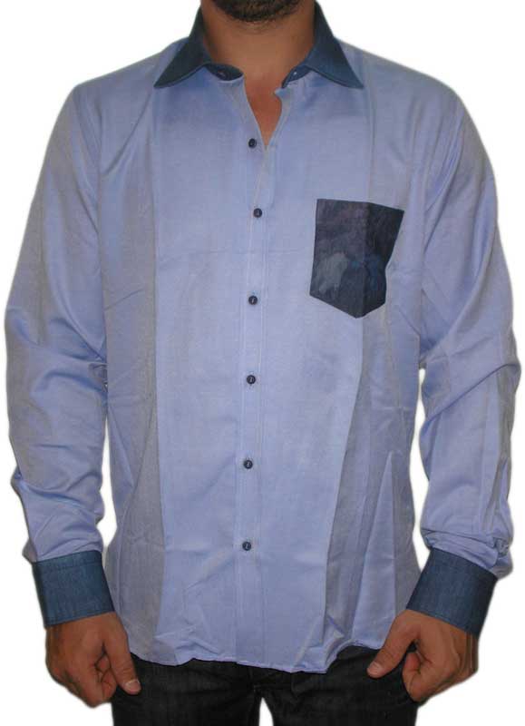 Ανδρικό γαλάζιο πουκάμισο με κοντράστ τσέπη