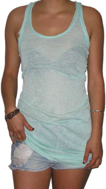 Γυναικείο μακρύ cut off αμάνικο μπλουζάκι σε βεραμάν