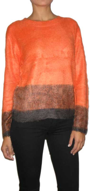 Γυναικείο χνουδωτό πουλόβερ πορτοκαλί-ανθρακί
