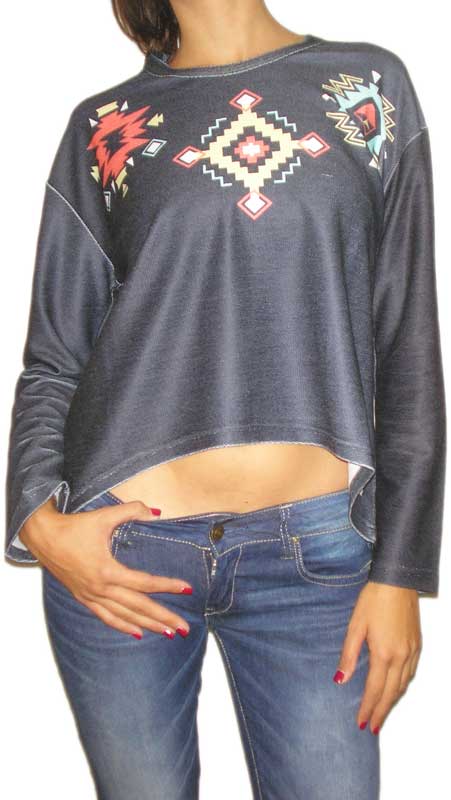 Bigbong γυναικεία crop φούτερ μπλούζα με αζτέκ πριντ