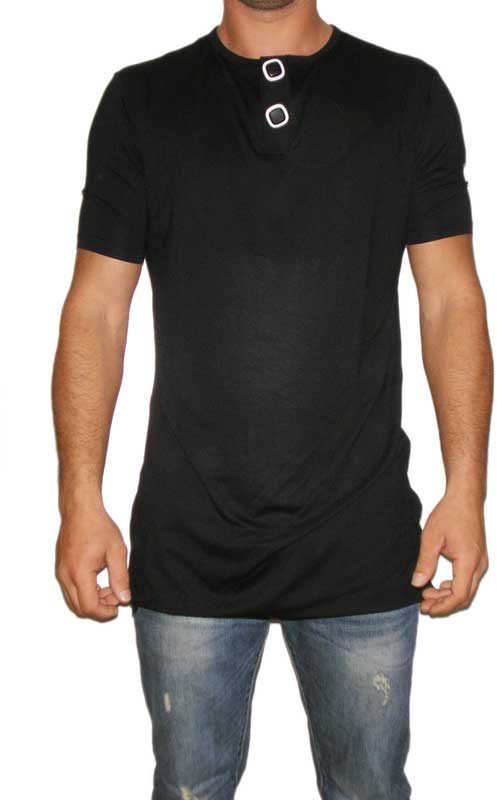 I-clothing μακρύ μαύρο t-shirt με κουμπιά