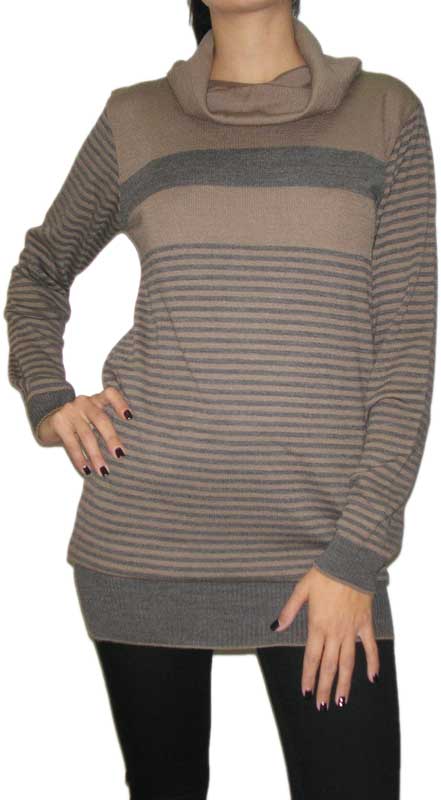 Agel Knitwear ριγέ πλεκτό μπλουζοφόρεμα με ντραπέ λαιμό