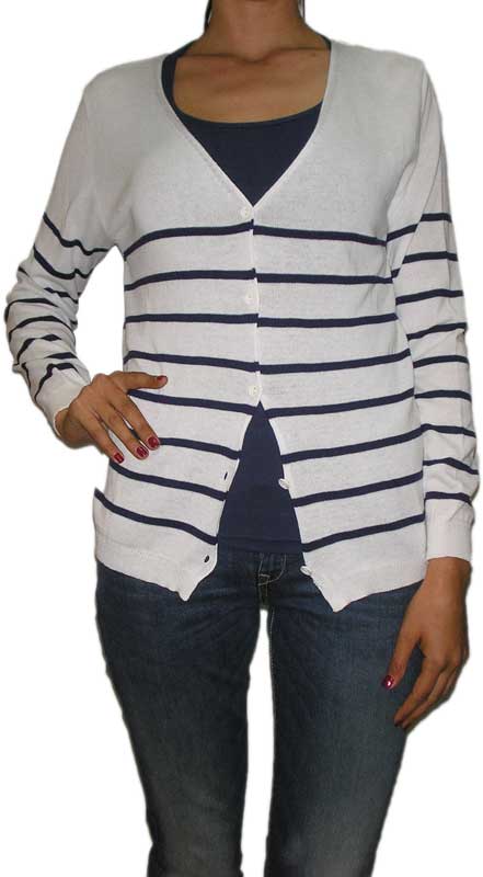 Agel Knitwear πλεκτό ζακετάκι ριγέ λευκό-μπλε