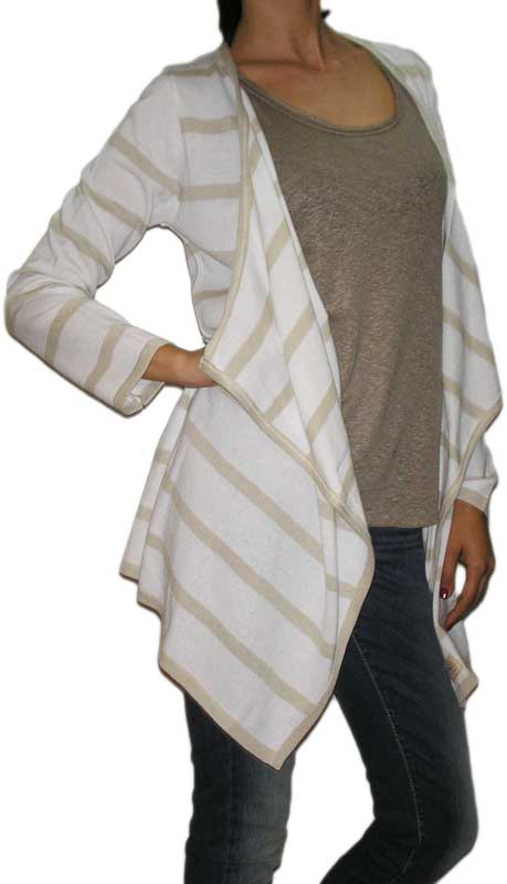 Agel Knitwear πλεκτή ριγέ ασύμμετρη ζακέτα λευκή