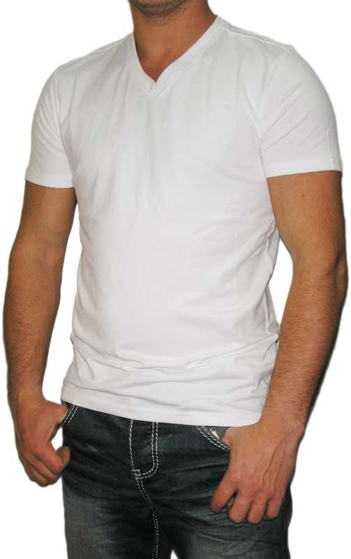 Ανδρικό μονόχρωμο λευκό t-shirt με V λαιμό