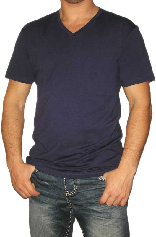 Ανδρικό μονόχρωμο μπλε t-shirt με V λαιμό
