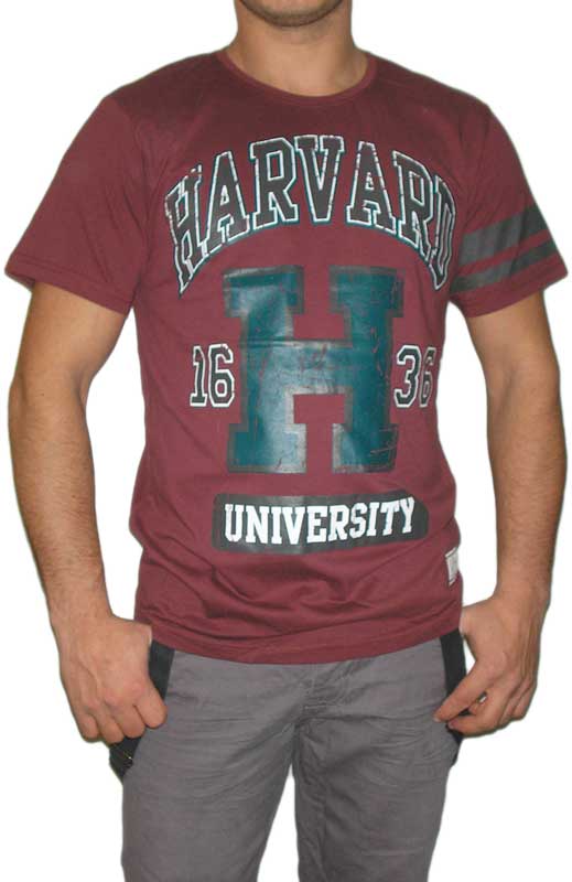 Ανδρικό t-shirt μπορντό με Harvard print