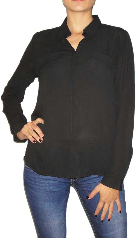 Γυναικείο μαύρο πουκάμισο με μακρύ μανίκι
