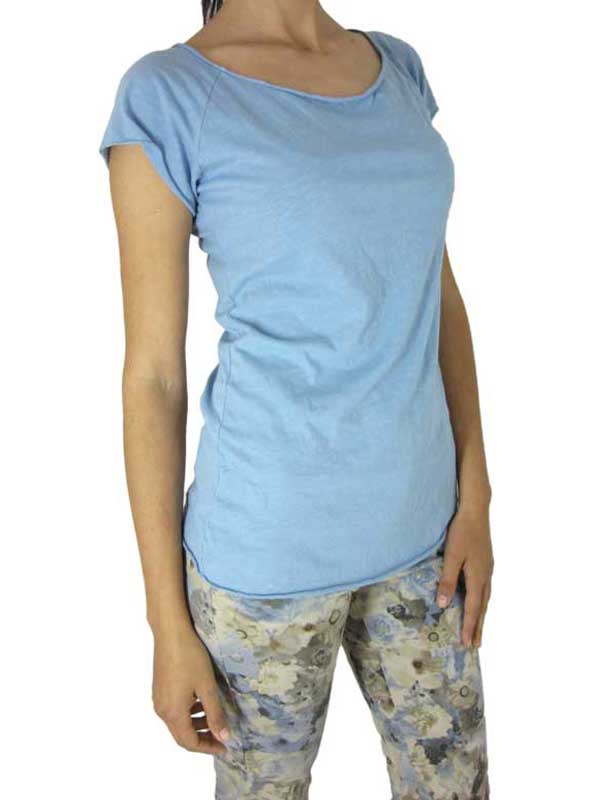 Γυναικεία μπλούζα φλάμα γαλάζια με κοντό μανίκι