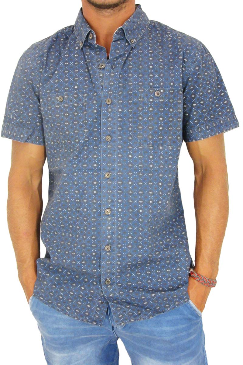 Ανδρικό πουκάμισο μπλε με πριντ κουκίδες