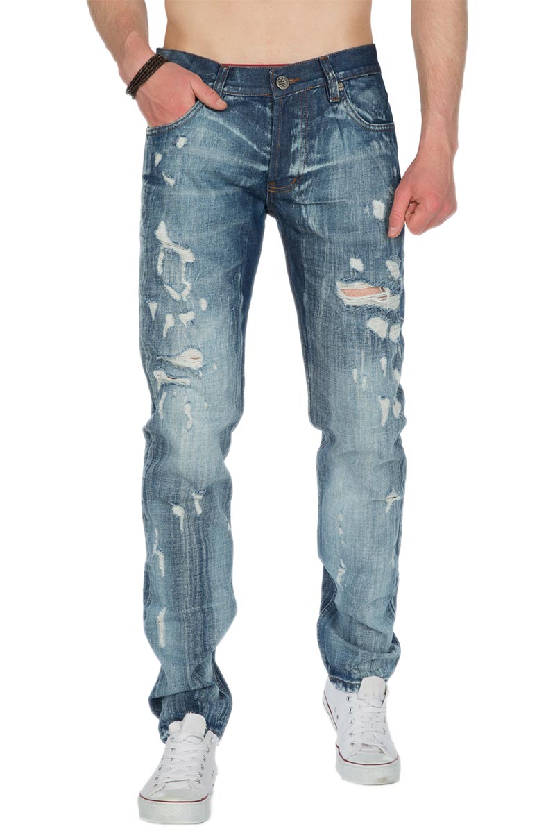 Ανδρικό slim fit παντελόνι jean με σκισίματα