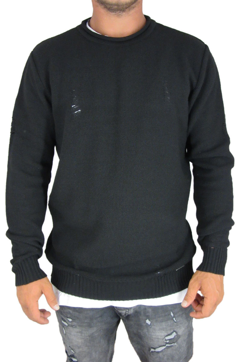 Combos ανδρικό πουλόβερ μαύρο με φθορές