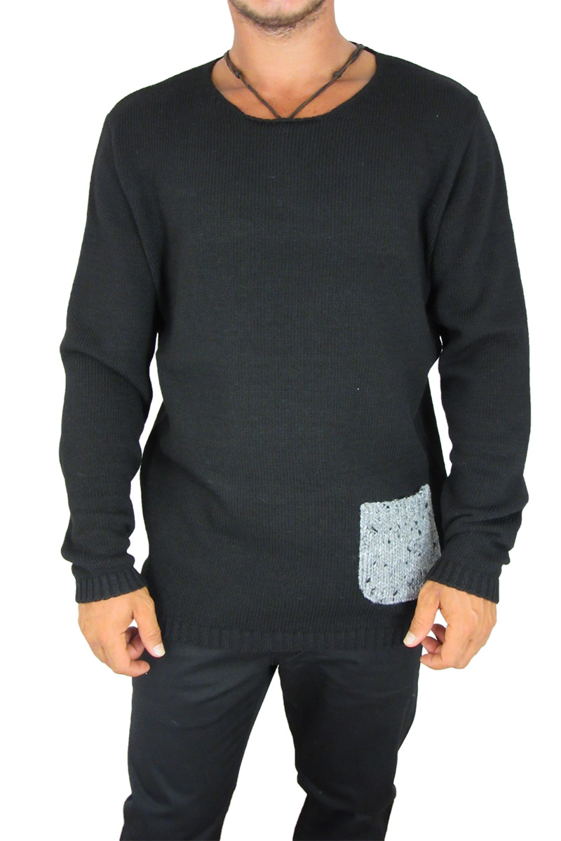 Combos ανδρικό πουλόβερ μαύρο με τσέπη
