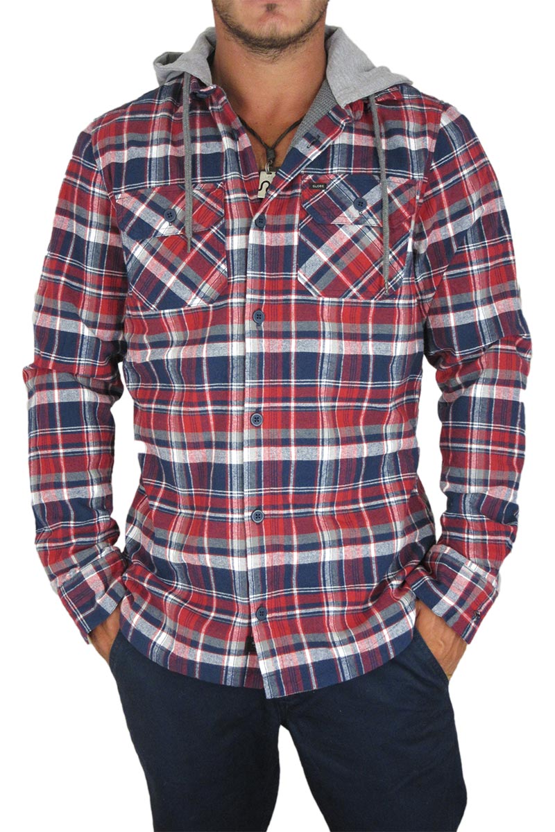 Globe ανδρικό καρό πουκάμισο με κουκούλα Alford navy-κόκκινο