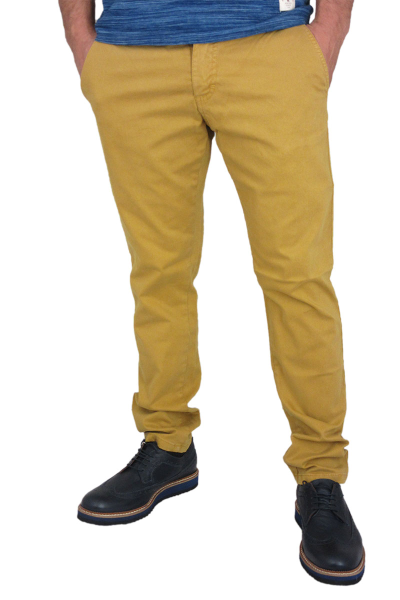 Ανδρικό slim fit chino παντελόνι μουσταρδί