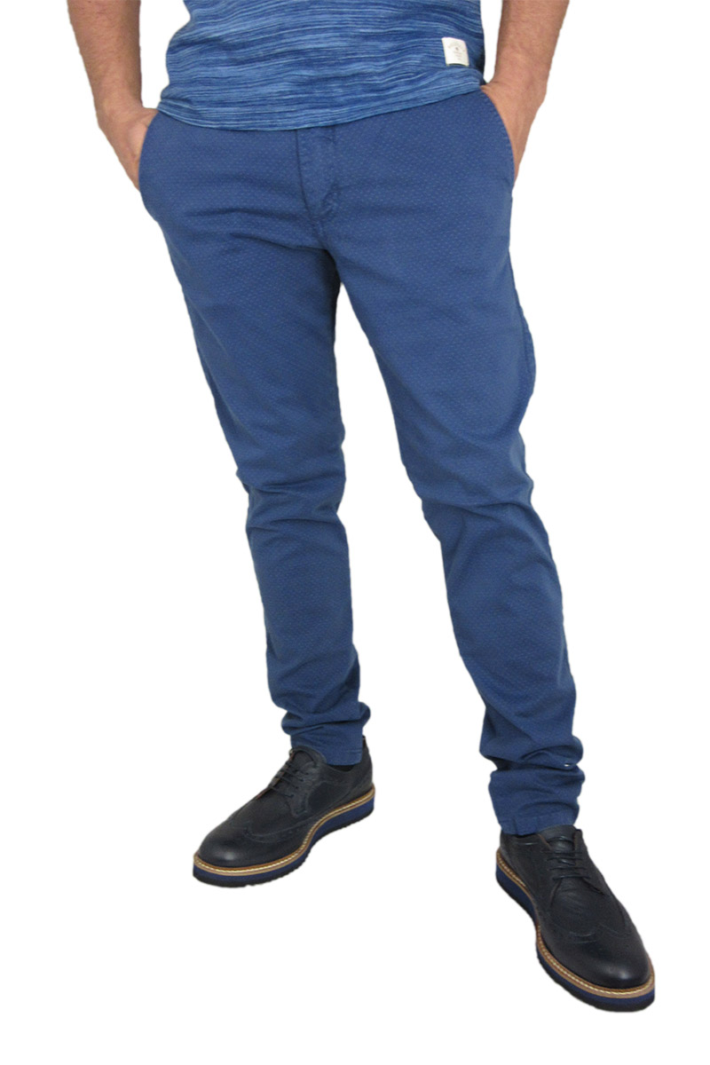 Ανδρικό slim fit chino παντελόνι μπλε με μικρό πουά