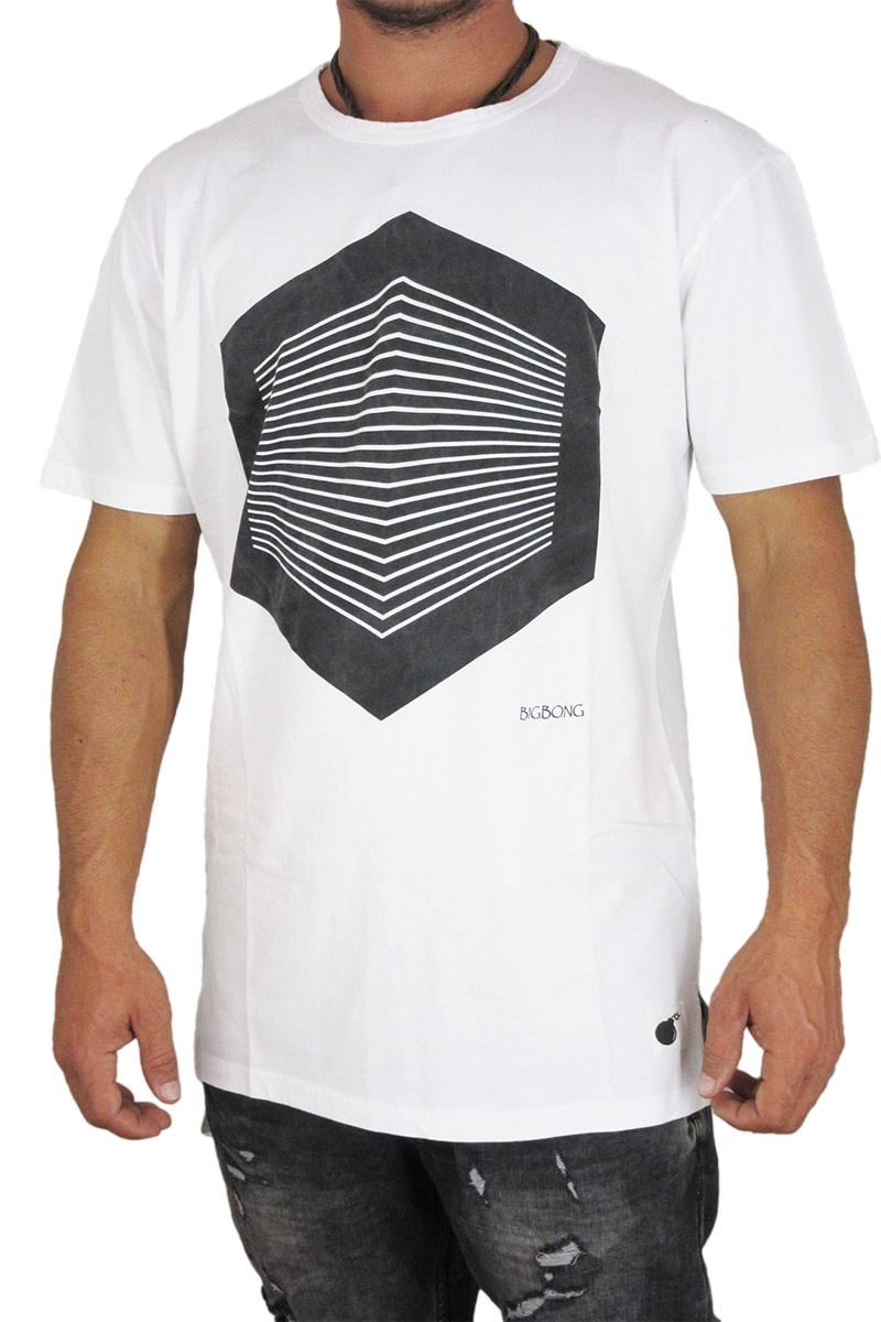 Bigbong ανδρικό longline t-shirt λευκό με πριντ γεωμετρικό σχήμα