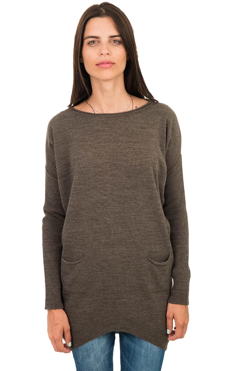 Agel Knitwear πλεκτό μπλουζοφόρεμα σε πούρο χρώμα με τσέπες