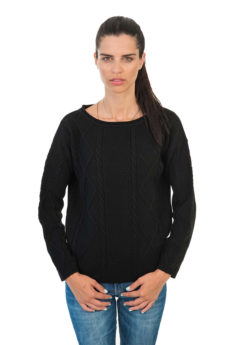 Agel Knitwear πουλόβερ μαύρο με κοτσίδες