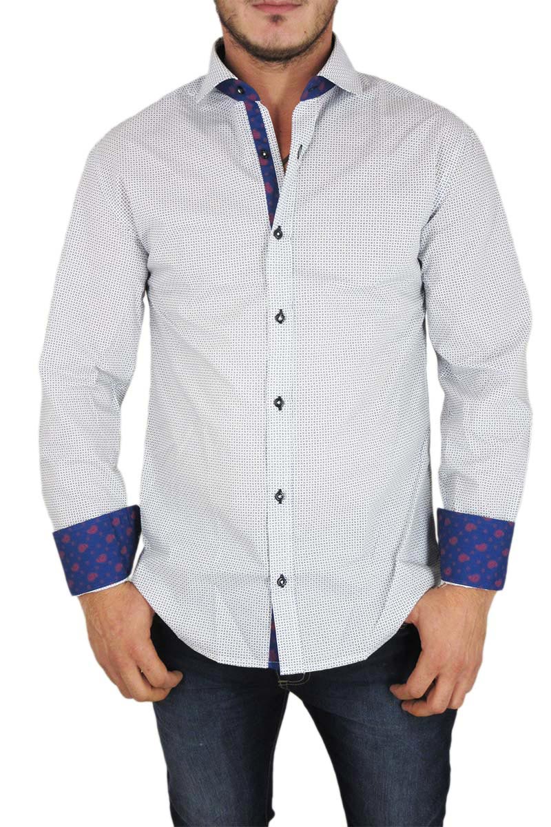 Bades Shirts ανδρικό slim fit πουκάμισο λευκό με τετράφυλλο τριφύλλι
