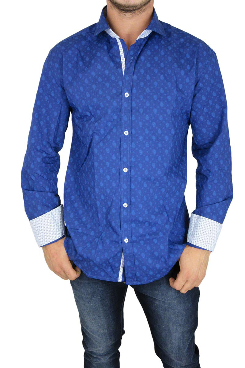 Bades Shirts ανδρικό slim fit πουκάμισο μπλε ρουά με λαχούρια