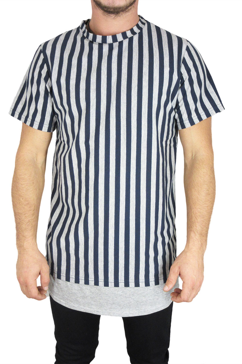 Minimarket longline ριγέ t-shirt γκρι-navy