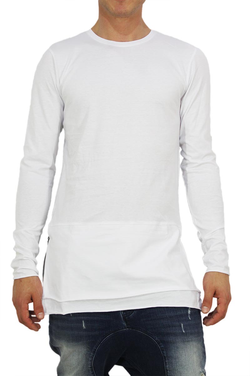 Ανδρική extra longline μακρυμάνικη μπλούζα λευκή