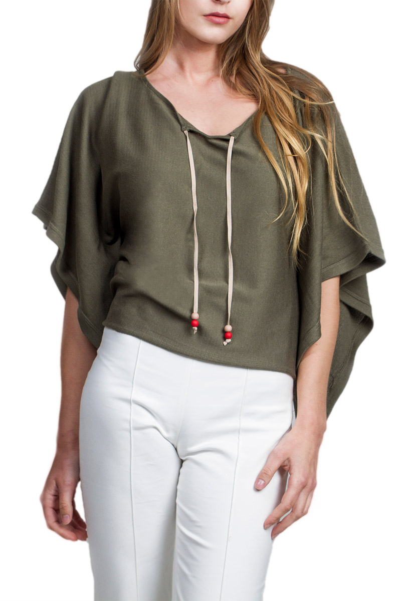 Agel Knitwear πλεκτή μπλούζα χακί σε πόντσο στυλ