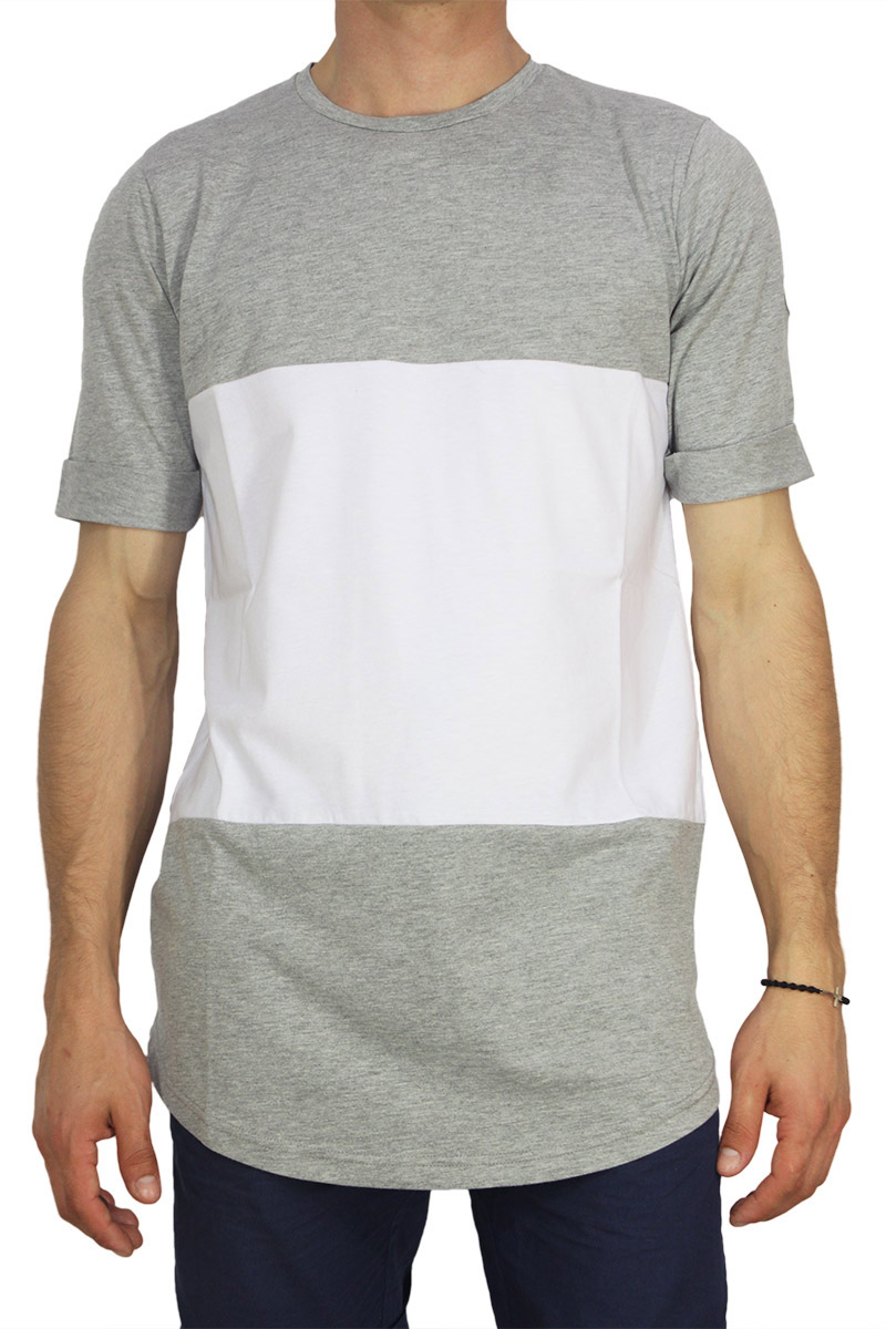 Combos color block longline T-shirt γκρι-λευκό