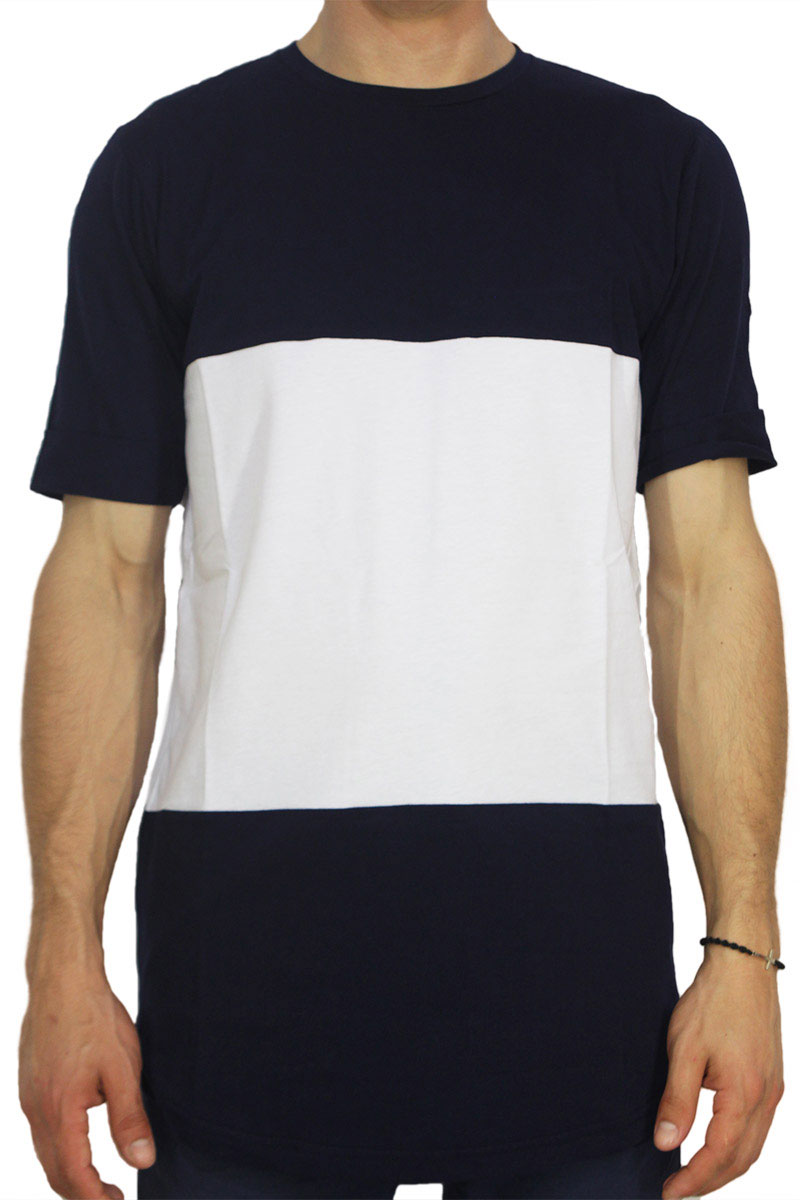 Combos color block longline T-shirt navy-λευκό