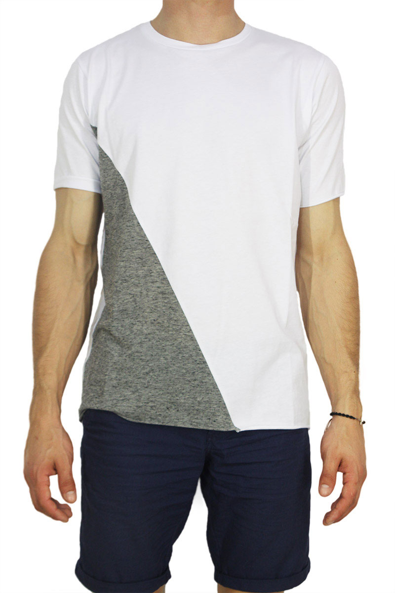 Combos raw cut t-shirt με λευκό-γκρι διαγώνιο μπλοκ