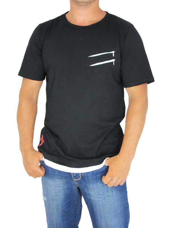 Crossover ανδρικό μακρύ t-shirt μαύρο με ντεκό φερμουάρ