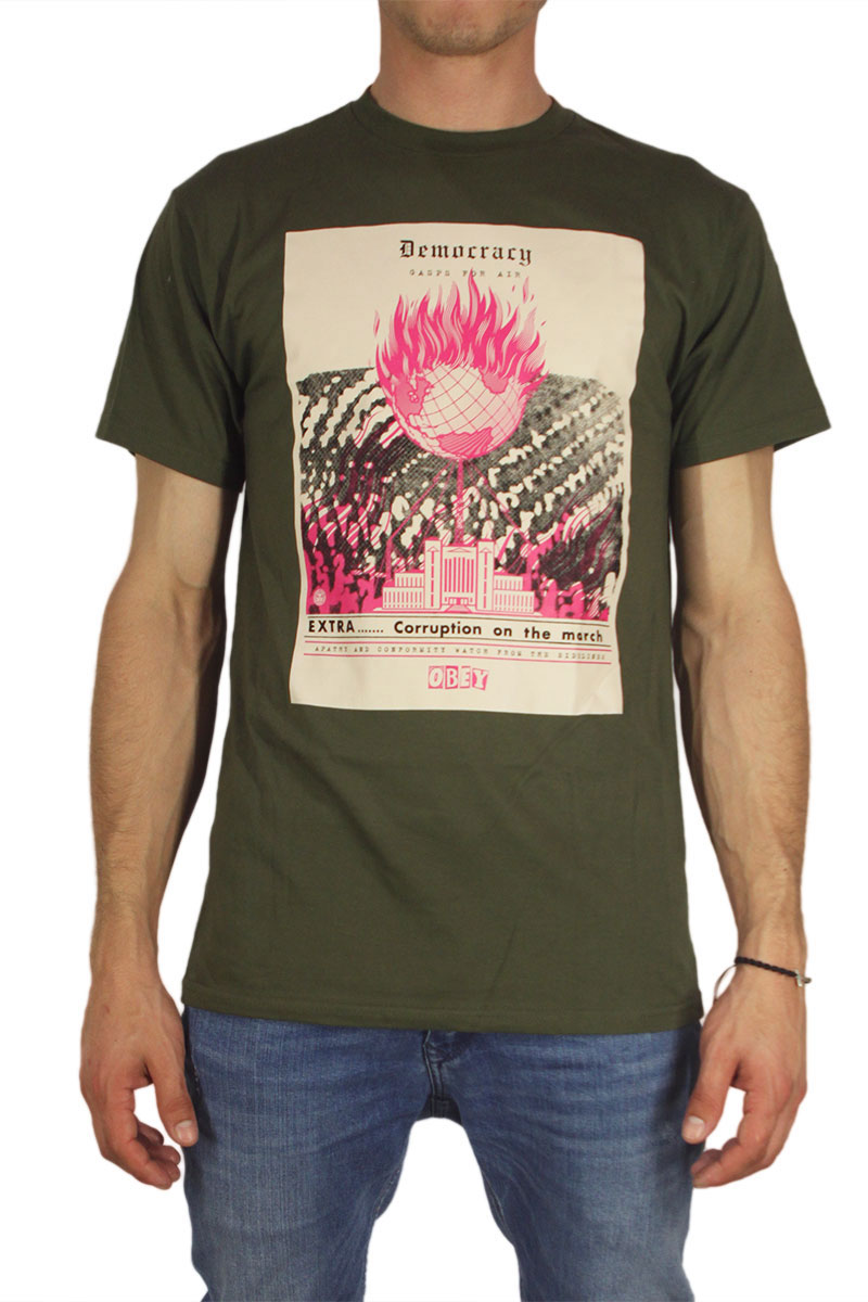 Obey ανδρικό t-shirt Democracy Gasps for air military green
