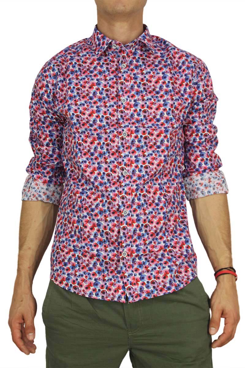 Ανδρικό πουκάμισο με μπλε-κόκκινο πριντ