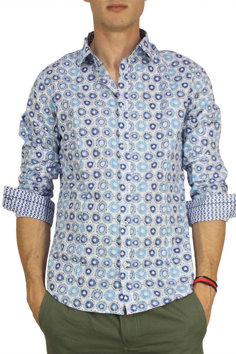 Ανδρικό πουκάμισο με μπλε-γαλάζιο πριντ
