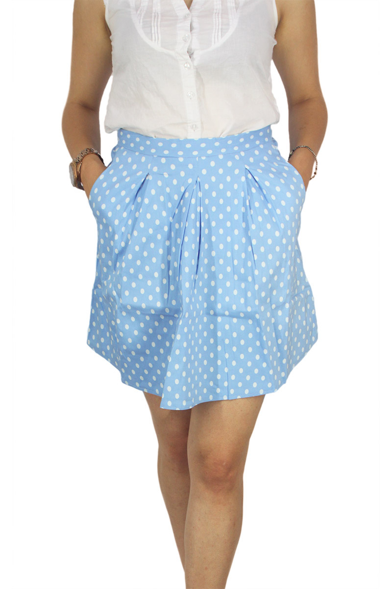 Migle + me mini φούστα πουά γαλάζια με πιέτες