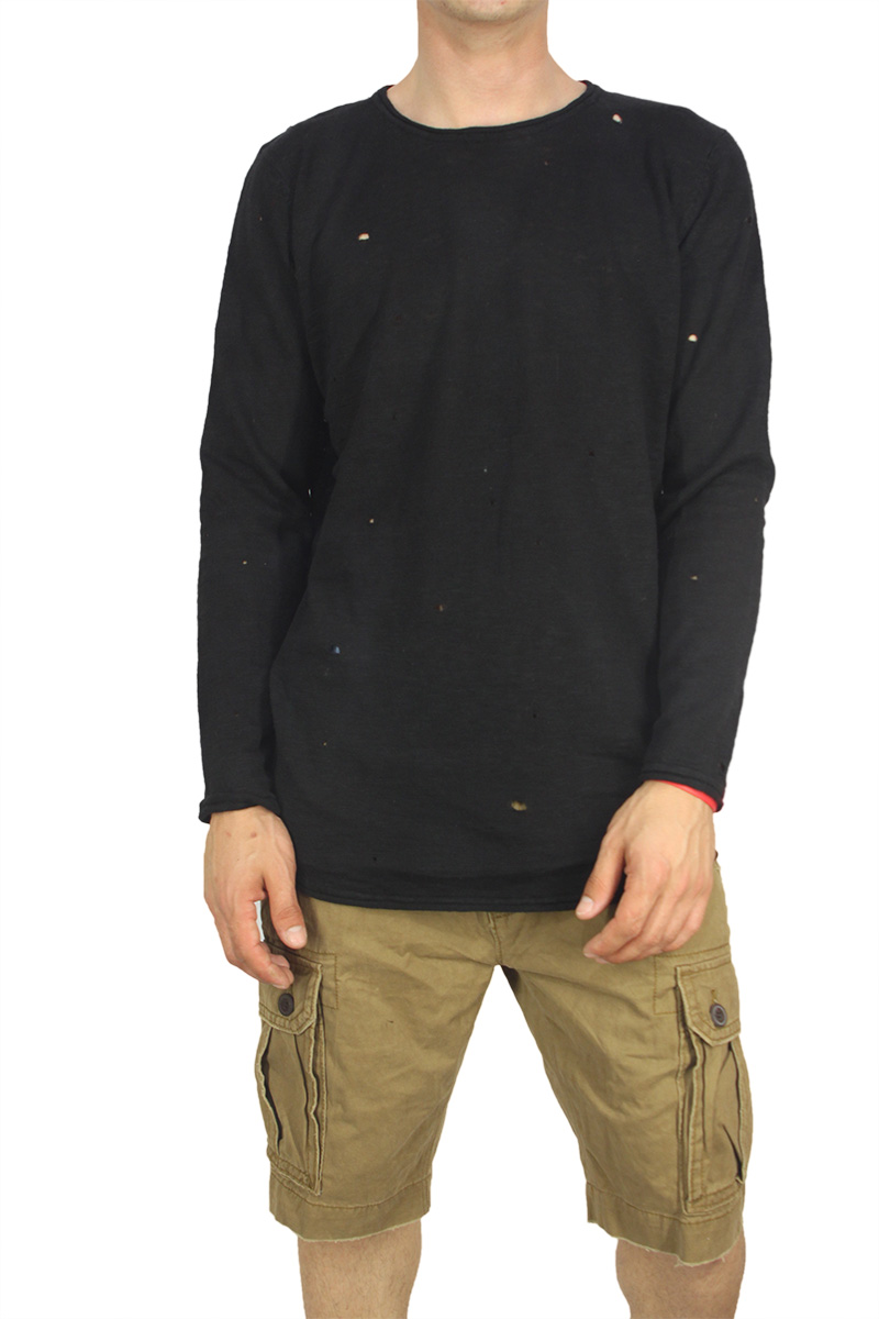Anerkjendt πλεκτή longline μπλούζα με τρύπες Klune μαύρη