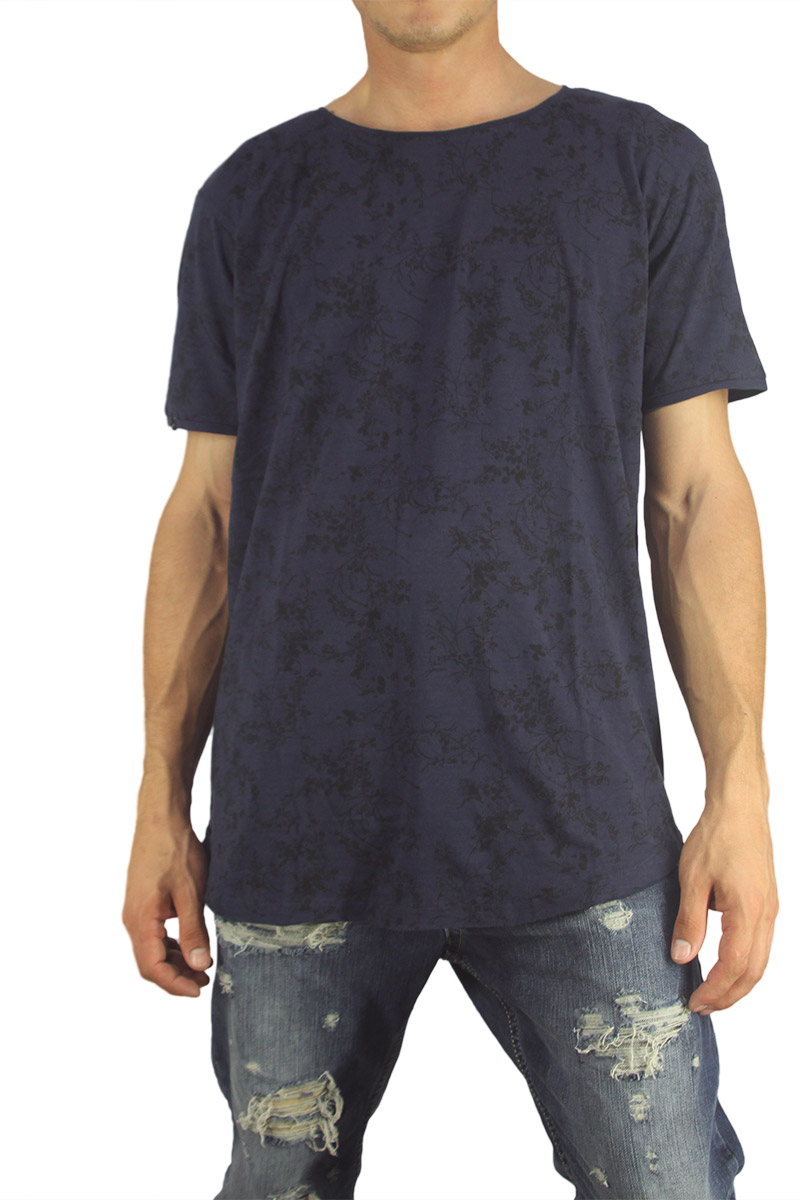 Anerkjendt ανδρικό longline t-shirt Cedric σκούρο μπλε