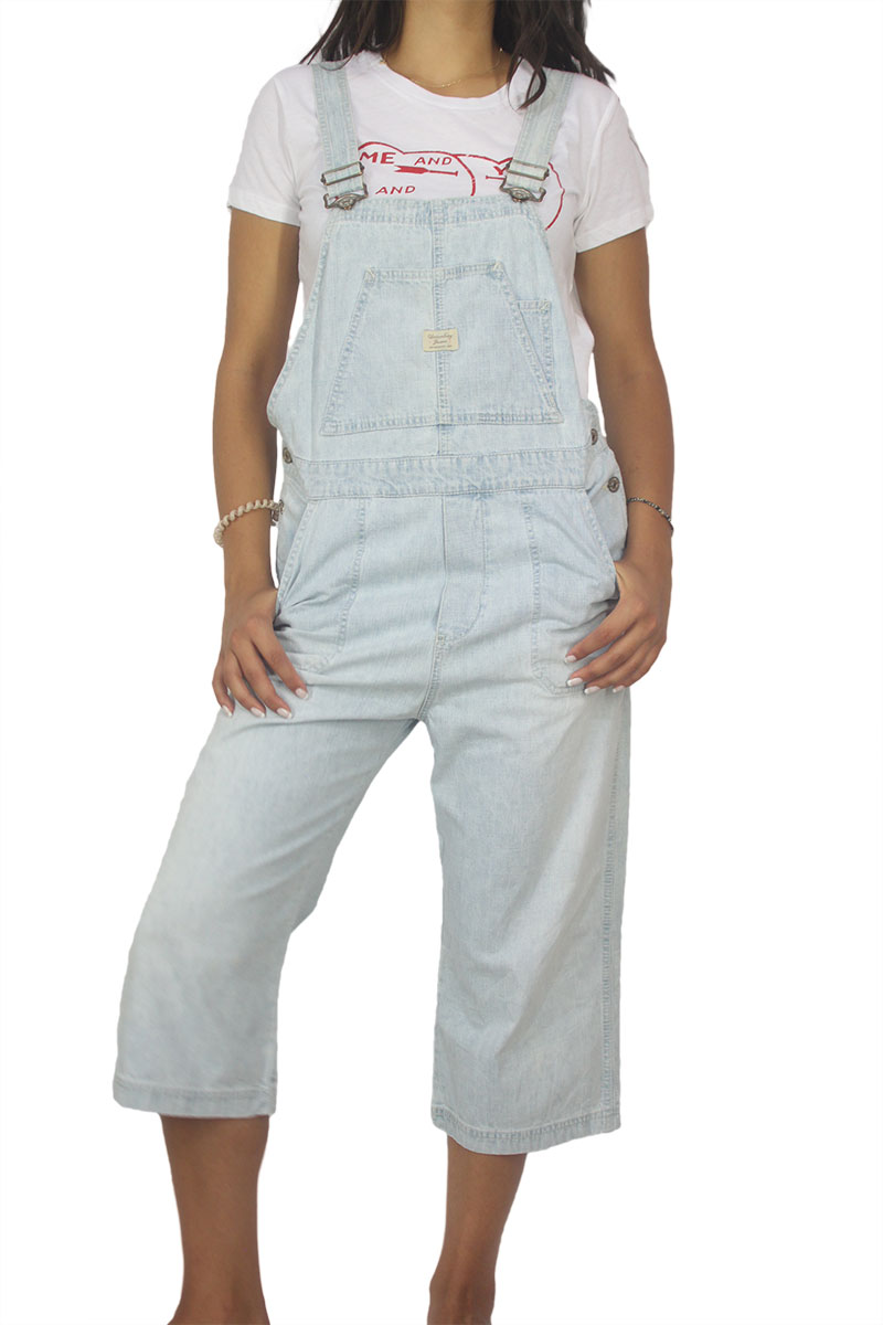 90s vintage denim gropped overall light blue