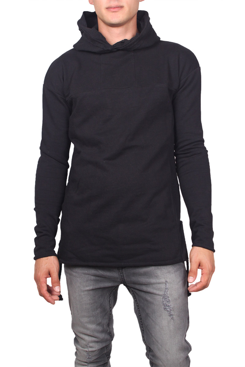 Anerkjendt longline φούτερ μπλούζα Offer μαύρη με κουκούλα
