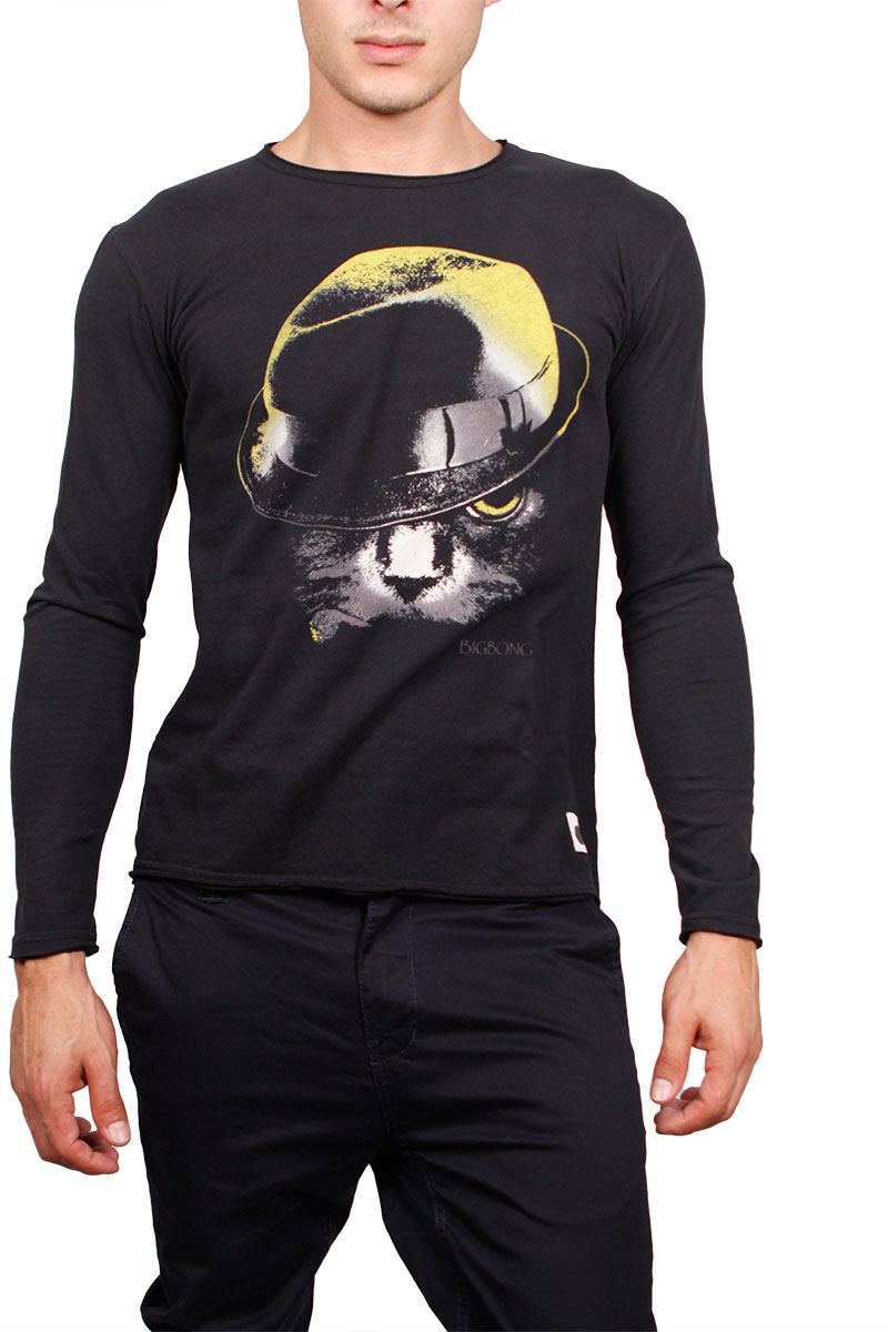 Bigbong μακρυμάνικη μπλούζα μαύρη Cat with hat print