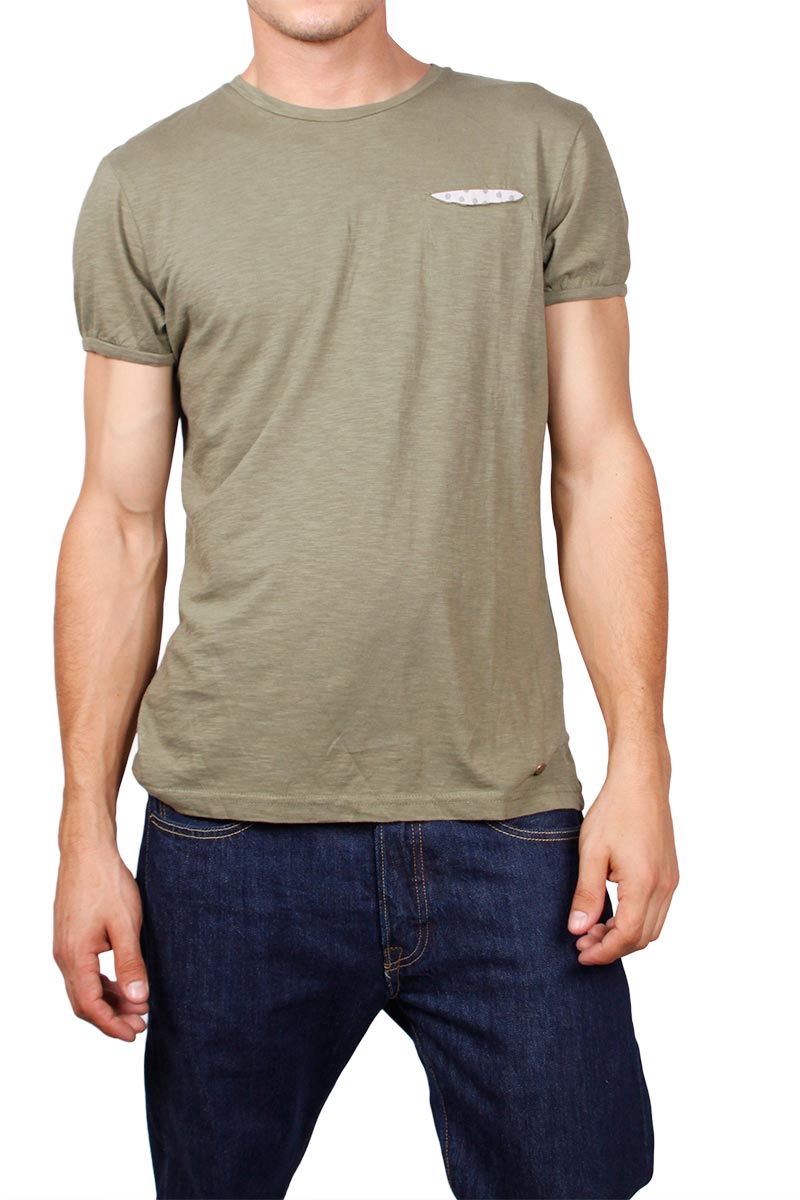 Superior Vintage T-shirt λαδί μελανζέ με τσεπάκι