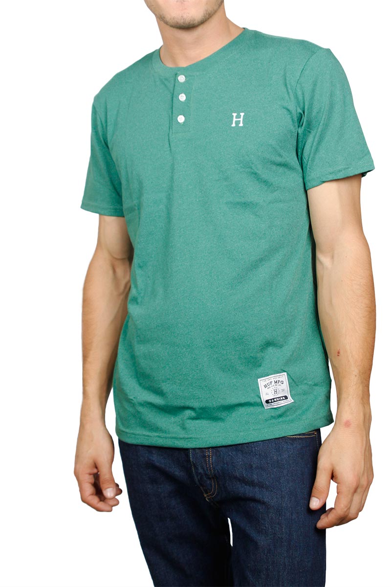 Huf Premium Heather Henley t-shirt πράσινο μελανζέ