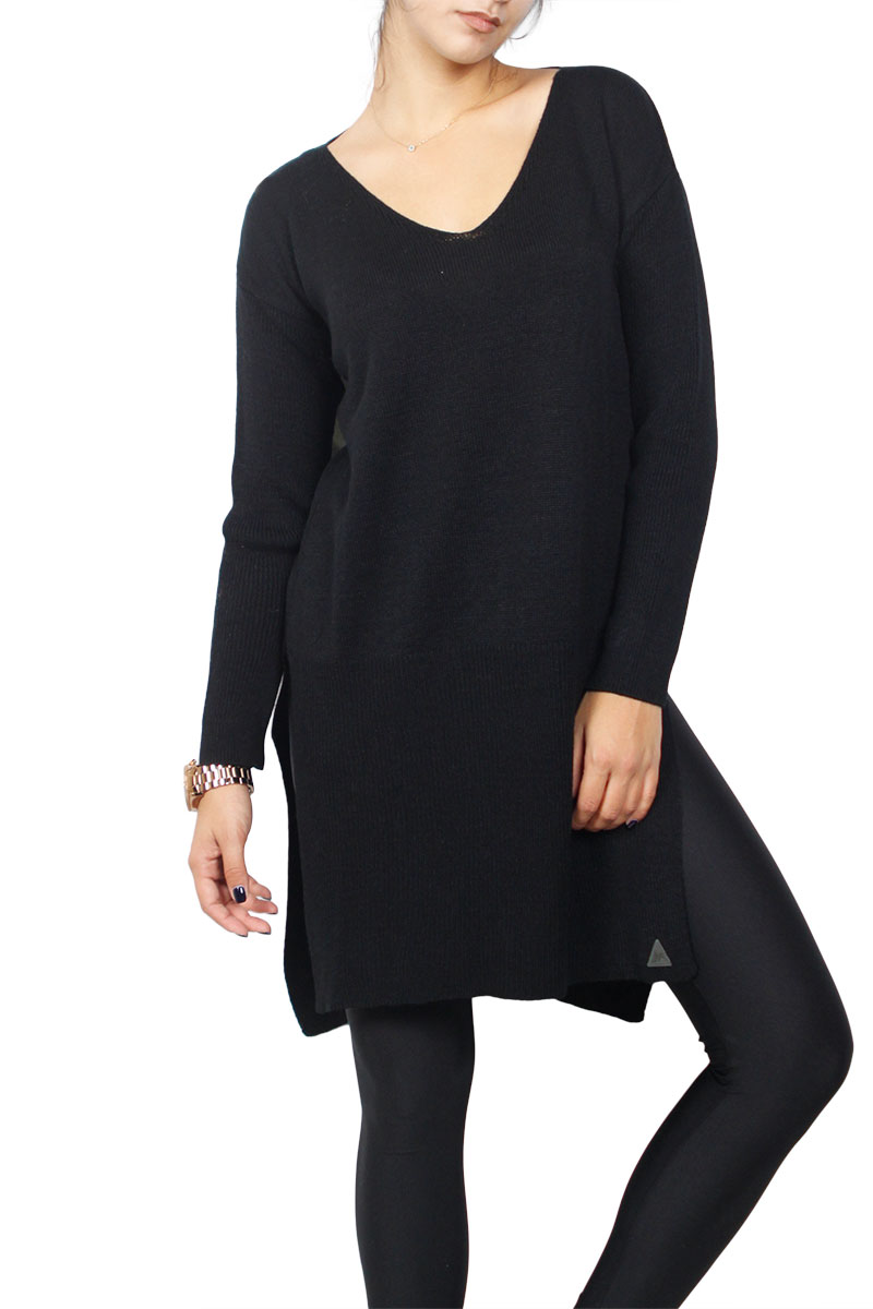 Agel Knitwear πλεκτή τουνίκ μαύρη με σκισίματα