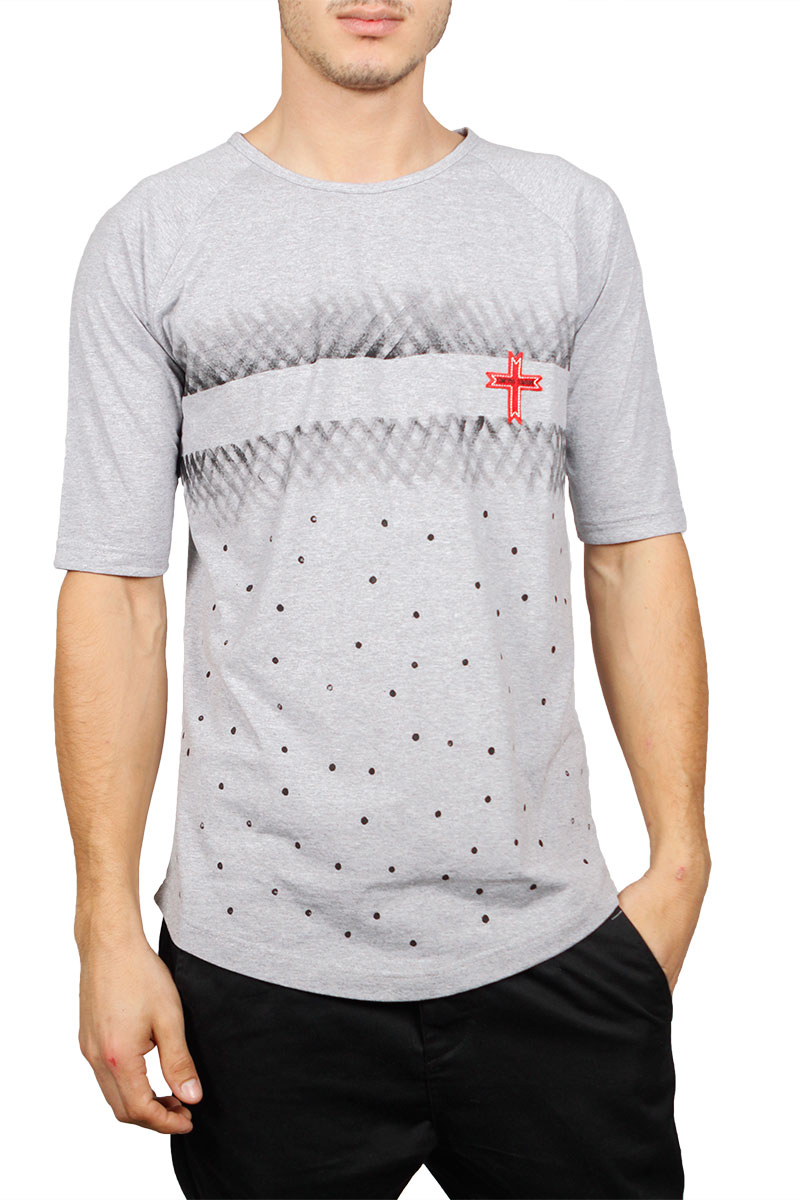 Crossover longline μπλούζα γκρι μελανζέ με βούλες
