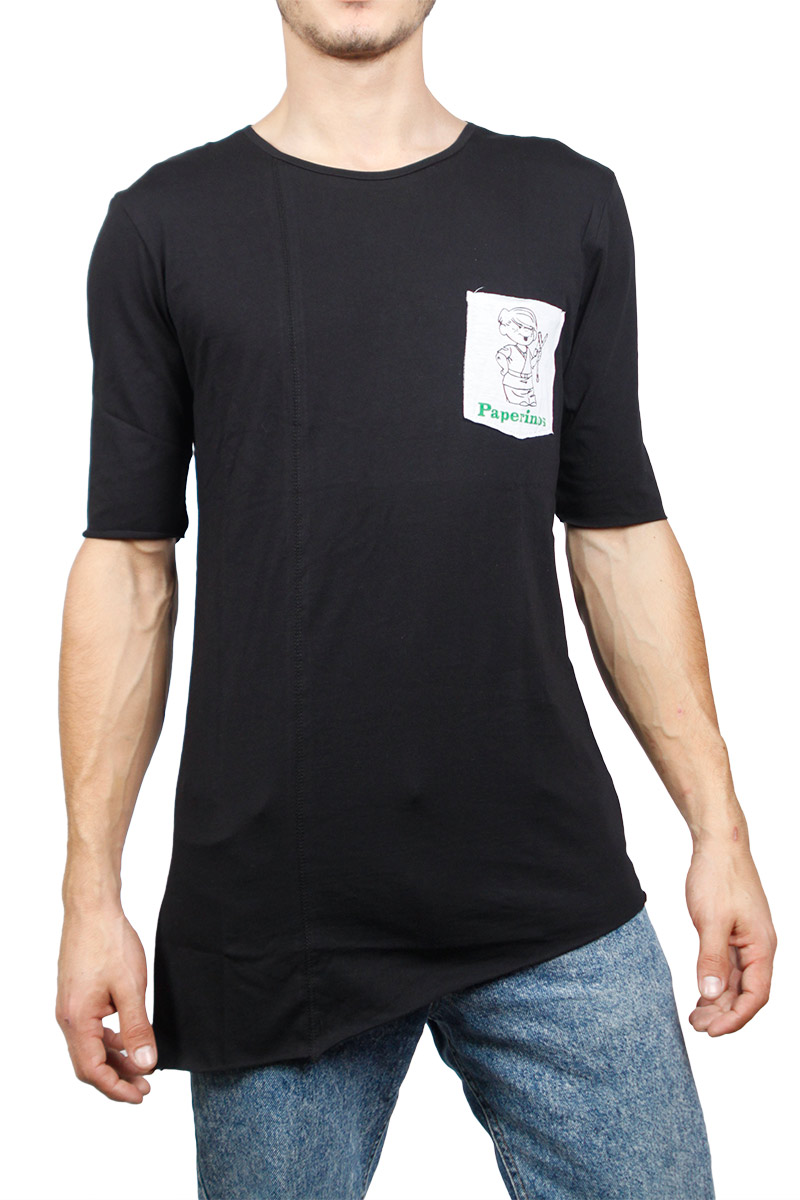 Longline t-shirt μαύρο με Paperino's τσέπη