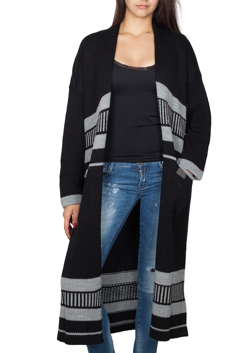 Agel Knitwear μακριά πλεκτή ζακέτα μαύρη με τσέπες